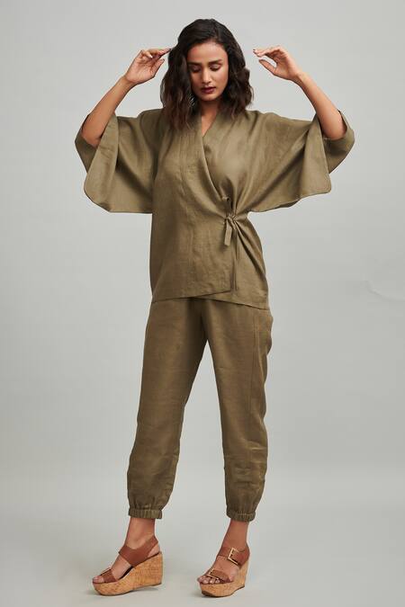 Dash And Dot Green Linen Top And Joggers Set 3