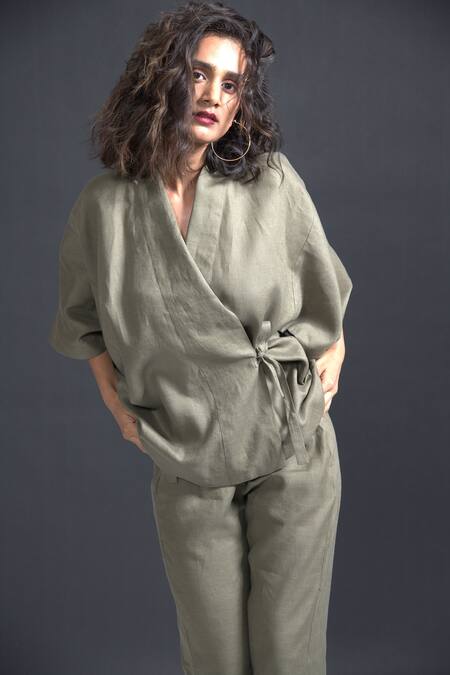 Dash And Dot Green Linen Top And Joggers Set 4