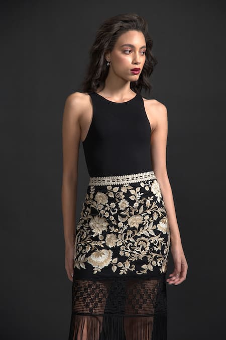 Buy_Dash And Dot_Black Fringe Hem Skirt_Online_at_Aza_Fashions