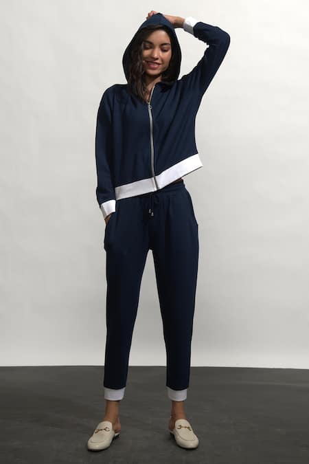 Buy Blue Modal Plain Hooded Front Zip Track Suit Set For Women by Dash and  Dot Online at Aza Fashions.