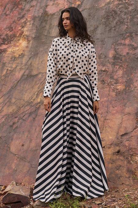 Buy Dash And Dot White 100% Polyester Polka Dots High With Bow-tie Print Blouse And Skirt Set Online at Aza Fashions Buy_Dash And Dot_White 100% Polyester Polka Dots High With Bow-tie Print Blouse And Skirt Set _Online_at_Aza_Fashions