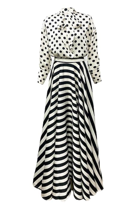 Dash And Dot White 100% Polyester Polka Dots High With Bow-tie Print Blouse And Skirt Set at Aza Fashions Dash And Dot_White 100% Polyester Polka Dots High With Bow-tie Print Blouse And Skirt Set _at_Aza_Fashions