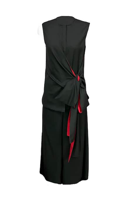 Buy Black 63% Polyester Round Front Tie Sleeveless Top And Pant Set For  Women by Dash and Dot Online at Aza Fashions.