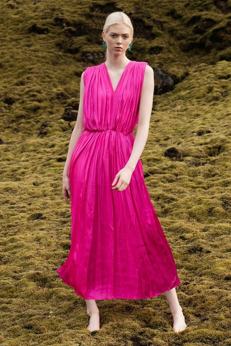 Cute Fuchsia Pink Floral Print Dress - Ruffled Dress - Wrap Dress - Lulus