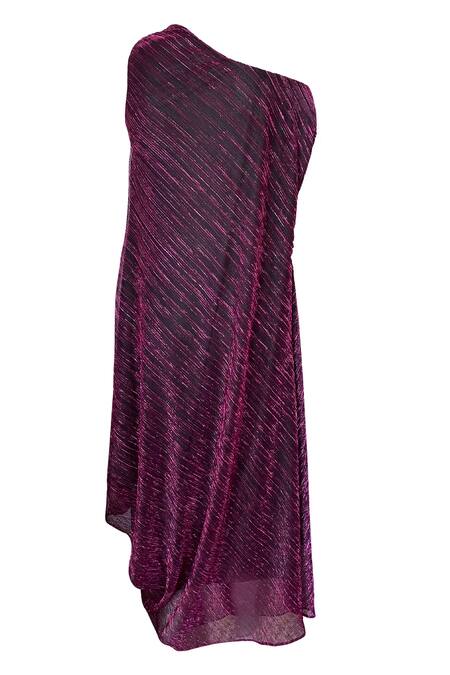 Dash And Dot Purple 38% Polyester, 62% Lurex Plain Asymmetric One Shoulder Draped Dress at Aza Fashions Dash And Dot_Purple 38% Polyester, 62% Lurex Plain Asymmetric One Shoulder Draped Dress _at_Aza_Fashions