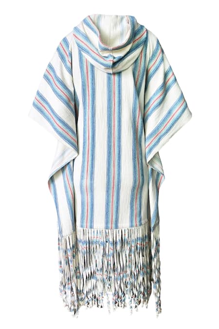 Buy_Dash And Dot_Multi Color 100% Cotton Stripe Shawl Collar Print Poncho_Online_at_Aza_Fashions