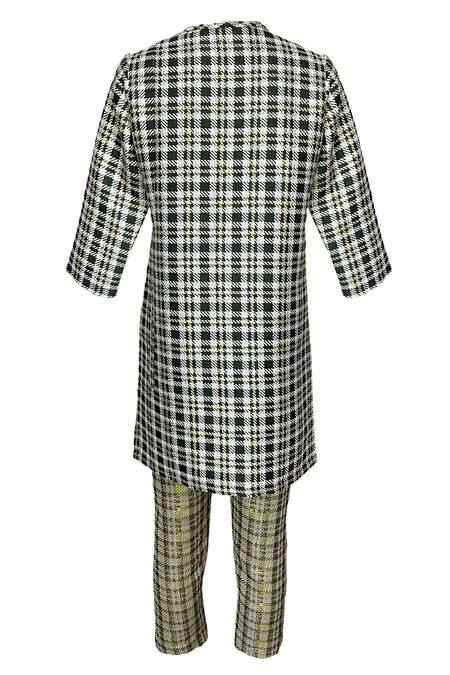 Buy_Dash And Dot_Black 14% Lurex, 86% Polyester Checkered Round Pattern Top And Pant Set_Online_at_Aza_Fashions