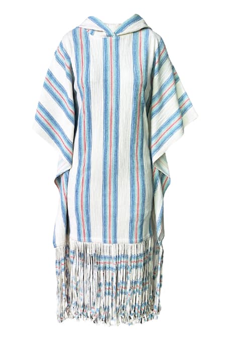 Dash And Dot_Multi Color 100% Cotton Stripe Shawl Collar Print Poncho_Online_at_Aza_Fashions