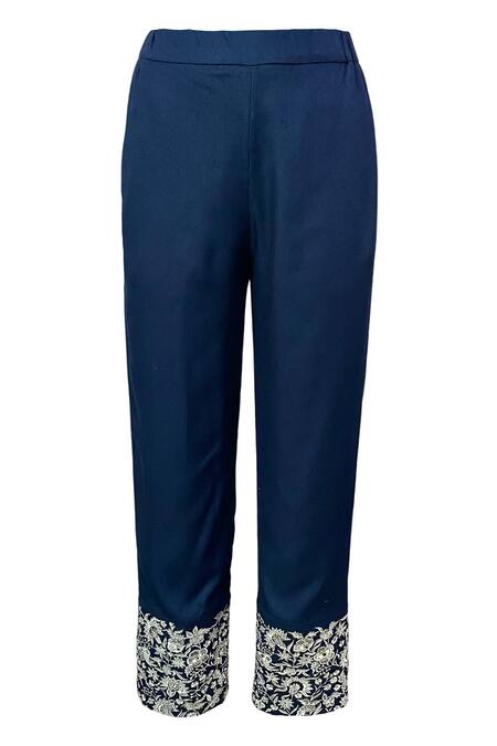 Shop Dash And Dot Blue 100% Viscose Floral Asymmetric One Shoulder Top And Pant Set Online at Aza Fashions Shop_Dash And Dot_Blue 100% Viscose Floral Asymmetric One Shoulder Top And Pant Set _Online_at_Aza_Fashions