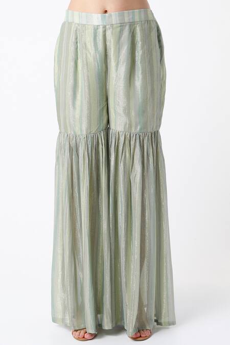 Buy_Archana Shah_Green Bamberg Silk Floral Motifs Round Printed Straight Kurta Sharara Set_Online_at_Aza_Fashions