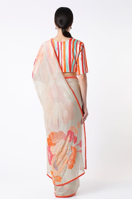 Archana Shah Shimmer Saree With Stripe Print Blouse 