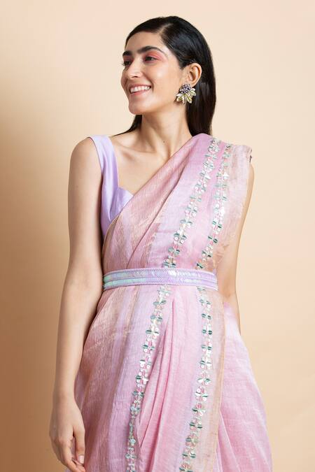Shop Saksham & Neharicka Purple Embroidery, Sequins Chanderi Belt at Aza Fashions Shop_Saksham & Neharicka_Purple Embroidery, Sequins Chanderi Belt_at_Aza_Fashions