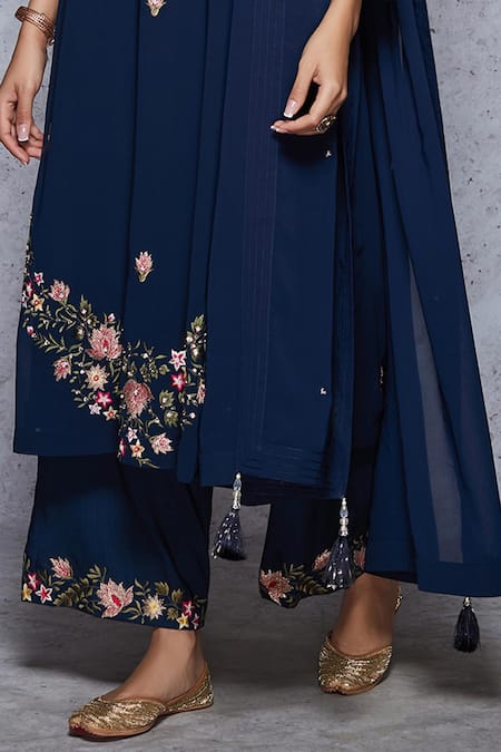 Buy Ajiesh Oberoi Blue Georgette, Rayon Round Embroidered Kurta Set Online at Aza Fashions Buy_Ajiesh Oberoi_Blue Georgette, Rayon Round Embroidered Kurta Set _Online_at_Aza_Fashions