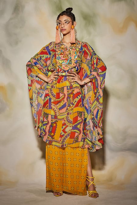 Diyarajvvir Geometric Print Kaftan & Pant Set 