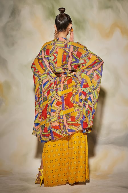 Shop Diyarajvvir Multi Color Georgette Geometric Notched Print Kaftan And Pant Set at Aza Fashions Shop_Diyarajvvir_Multi Color Georgette Geometric Notched Print Kaftan And Pant Set _at_Aza_Fashions