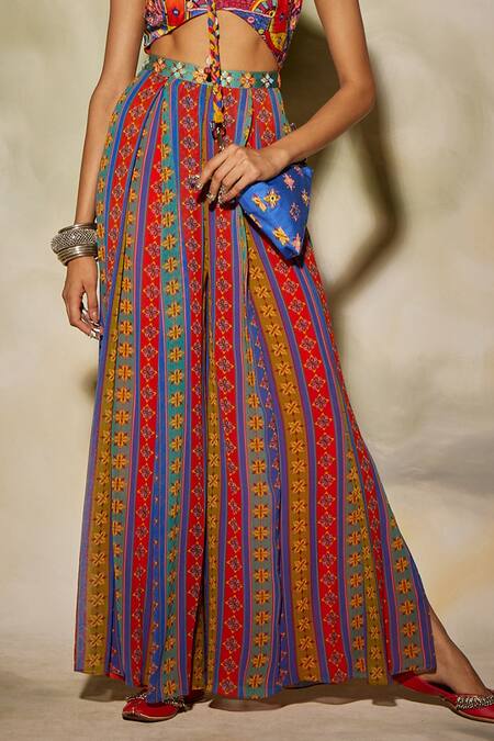 Shop_Diyarajvvir_Multi Color Georgette, Modal Geometric, Striped Round Print Jumpsuit_Online_at_Aza_Fashions