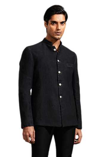 Buy Kunal Rawal Black Linen Washout Bandhgala at Aza Fashions Buy_Kunal Rawal_Black Linen Washout Bandhgala _at_Aza_Fashions