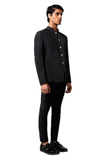 Kunal Rawal Black Linen Washout Bandhgala Online at Aza Fashions Kunal Rawal_Black Linen Washout Bandhgala _Online_at_Aza_Fashions