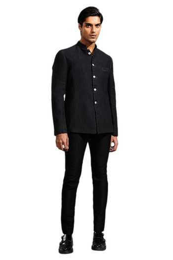 Shop Kunal Rawal Black Linen Washout Bandhgala Online at Aza Fashions Shop_Kunal Rawal_Black Linen Washout Bandhgala _Online_at_Aza_Fashions
