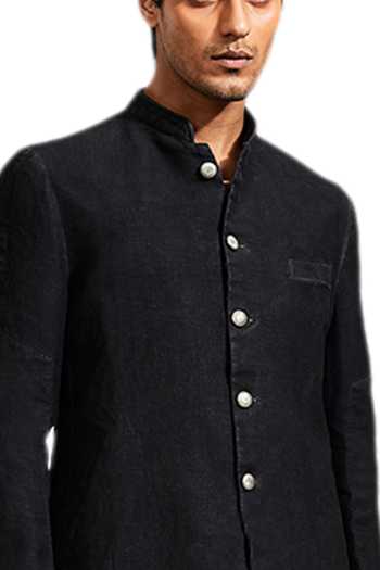 Kunal Rawal Black Linen Washout Bandhgala at Aza Fashions Kunal Rawal_Black Linen Washout Bandhgala _at_Aza_Fashions