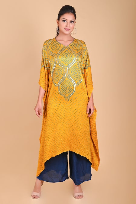 Dyelogue Gajji Silk Bandhani Asymmetric Kurta 