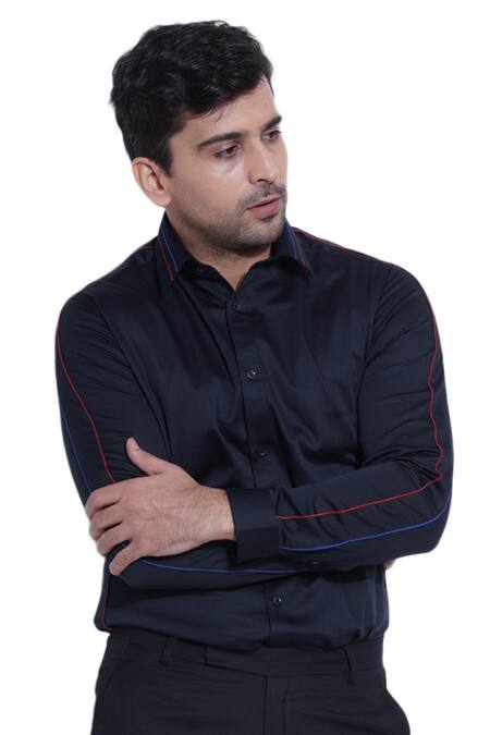 Abkasa_Blue Cotton Slim-fit Shirt _Online_at_Aza_Fashions