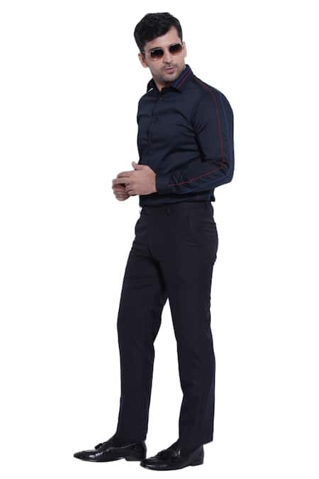 Shop_Abkasa_Blue Cotton Slim-fit Shirt _Online_at_Aza_Fashions