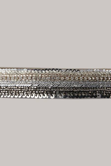 Buy_House Of D"Oro_Grey Cut Work, Sequins, Beads Hand Embroidered Waist Belt_Online_at_Aza_Fashions