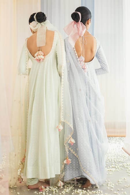 Shop Madzin Blue Silk Blend Lining Shantoon Scoop Neck Printed Anarkali Set at Aza Fashions Shop_Madzin_Blue Silk Blend Lining Shantoon Scoop Neck Printed Anarkali Set _at_Aza_Fashions