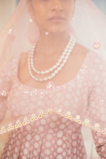 Madzin Purple Silk Blend Lining Shantoon Scoop Neck Printed Anarkali Set at Aza Fashions Madzin_Purple Silk Blend Lining Shantoon Scoop Neck Printed Anarkali Set _at_Aza_Fashions