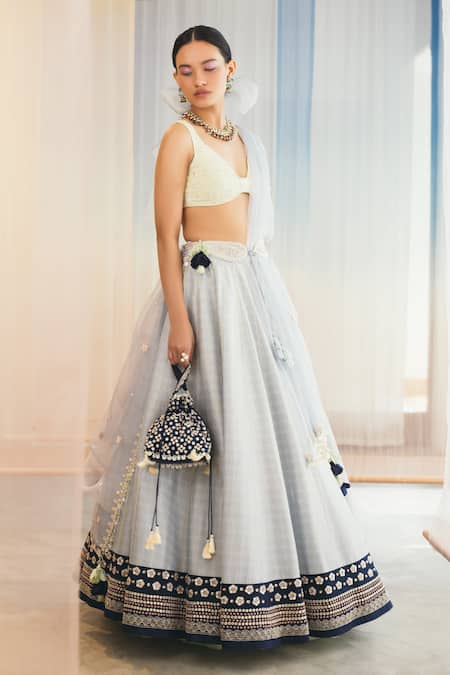 Madzin Blue 20% Lycra, Blouse 80% , Skirt And Dupatta Lehenga Set Online at Aza Fashions Madzin_Blue 20% Lycra, Blouse 80% , Skirt And Dupatta Lehenga Set _Online_at_Aza_Fashions