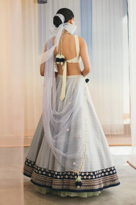 Buy Madzin Blue 20% Lycra, Blouse 80% , Skirt And Dupatta Lehenga Set Online at Aza Fashions Buy_Madzin_Blue 20% Lycra, Blouse 80% , Skirt And Dupatta Lehenga Set _Online_at_Aza_Fashions