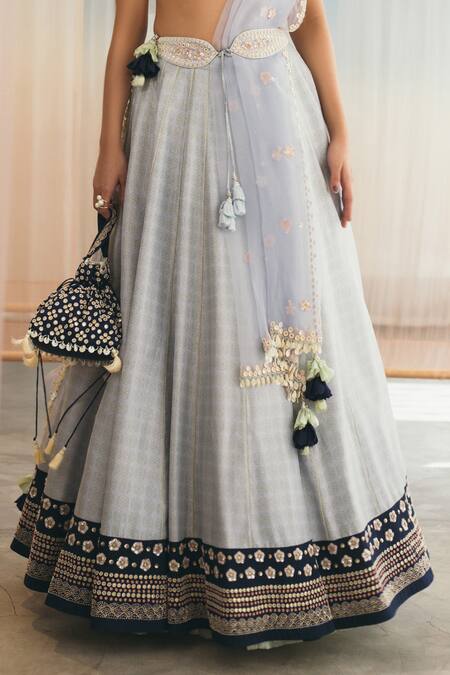 Madzin Blue 20% Lycra, Blouse 80% , Skirt And Dupatta Lehenga Set at Aza Fashions Madzin_Blue 20% Lycra, Blouse 80% , Skirt And Dupatta Lehenga Set _at_Aza_Fashions