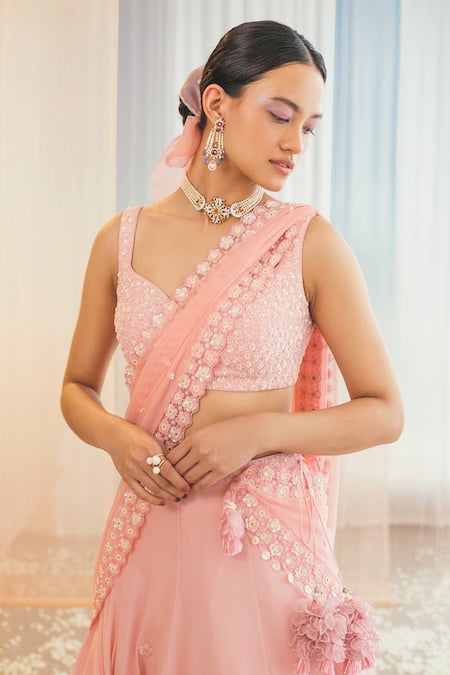 Buy_Madzin_Pink 20% Lycra, Blouse 80% , Skirt And Dupatta  Bridal Lehenga Set _Online_at_Aza_Fashions