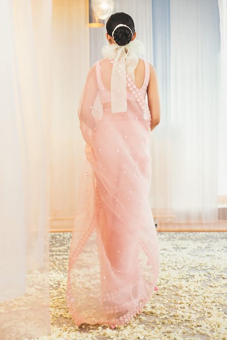 Shop_Madzin_Pink 20% Lycra And Saree  Organza, Blouse  80% Embroidered With _at_Aza_Fashions