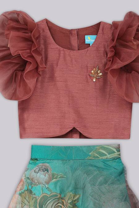 Shop_Free Sparrow_Blue Organza, Canvas, Silk Embroidery Printed Lehenga Set_Online_at_Aza_Fashions