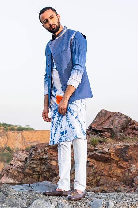 Soniya G_Blue Silk Bandhani Tie Dye Kurta Set_Online_at_Aza_Fashions