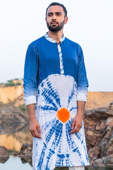 Buy_Soniya G_Blue Silk Bandhani Tie Dye Kurta Set_Online_at_Aza_Fashions