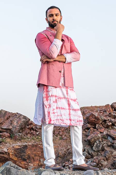 Buy STOP Pink Polyblend Fabric Mandarin Boys Kurta Pyjama Jacket Set |  Shoppers Stop