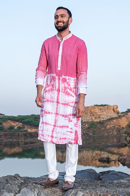 Buy_Soniya G_Pink Silk Thread Work, Bandhani Tie Dye Kurta Jacket Set_Online_at_Aza_Fashions