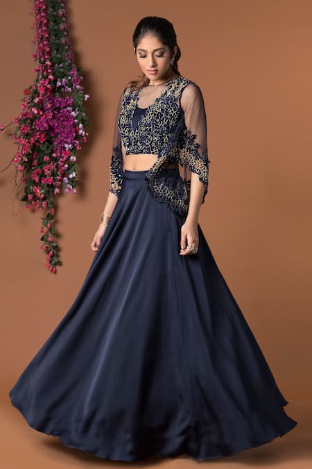 Buy Black Georgette Skirt & Blouse Set With Resham Embroidery Kalki Fashion  India