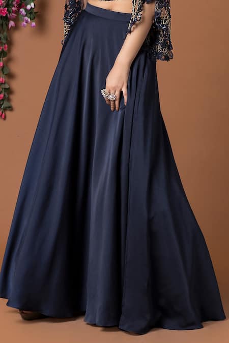 Shop Mehak Murpana Blue Milano Satin Round Embroidered Blouse And Lehenga Set Online at Aza Fashions Shop_Mehak Murpana_Blue Milano Satin Round Embroidered Blouse And Lehenga Set_Online_at_Aza_Fashions
