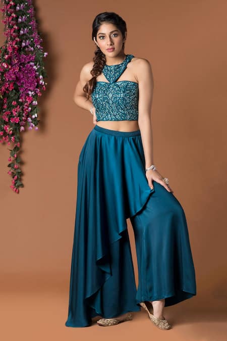 Mehak Murpana Embroidered Top & Draped Pant Set 