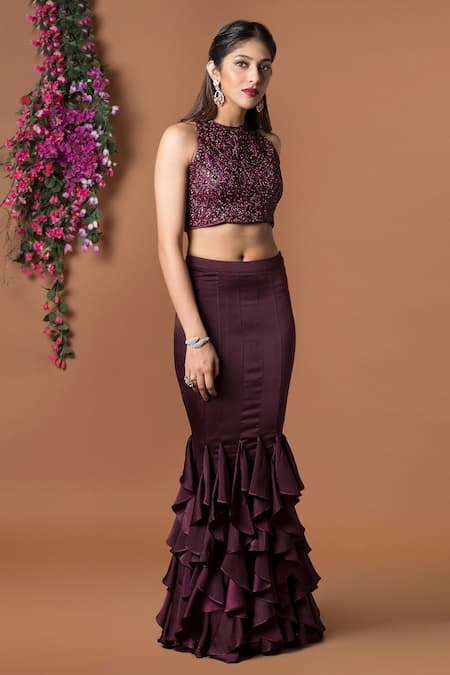 Mehak Murpana Embroidered Crop Top & Skirt Set 