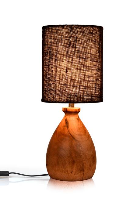 Buy_Green Girgit_Black Shade Jute And Base Wood & Iron Dome Table Lamp_Online_at_Aza_Fashions