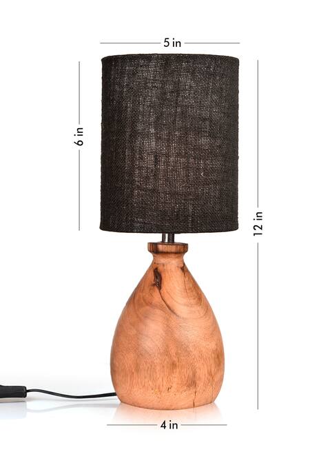 Shop_Green Girgit_Black Shade Jute And Base Wood & Iron Dome Table Lamp_Online_at_Aza_Fashions