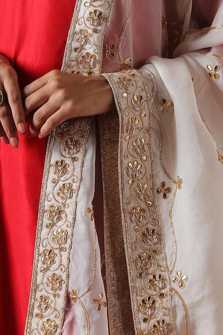 Weaver Story_White Organza Embroidery Hand Dupatta _Online_at_Aza_Fashions
