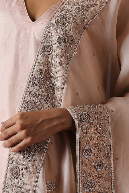 Weaver Story_Pink Organza Embroidery Zardosi Dupatta _Online_at_Aza_Fashions