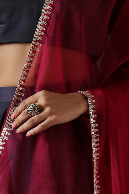 Weaver Story_Maroon Organza Embroidery Sequin Lubna Dupatta _Online_at_Aza_Fashions