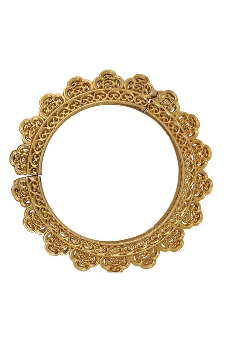 Zariin_Gold Plated Filigree Cutwork Bangle _Online_at_Aza_Fashions
